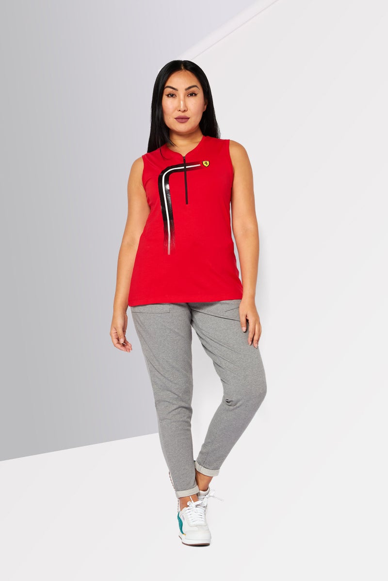Scuderia Ferrari Women Sport Fit Sleeveless Running Tank Top, Red Combo - Image 2