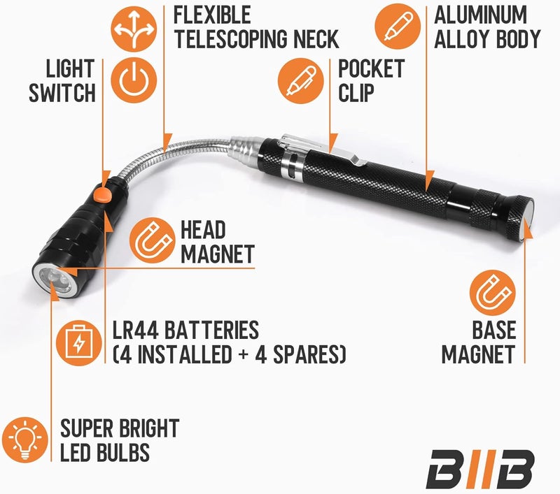 BIIB LED Magnetic Pickup Tool with Telescoping Neck and LED Lights - Image 3