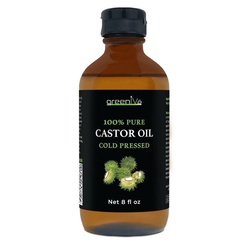 GreenIVe 100% Pure Castor Oil â€“ Cold-Pressed, Hexane-Free â€“ Hair, Eyebrows, Eyelashes, Skin Moisturizer, Castor Pack Wrap Oil GLASS Bottle (8 Fl Oz) - Image 2