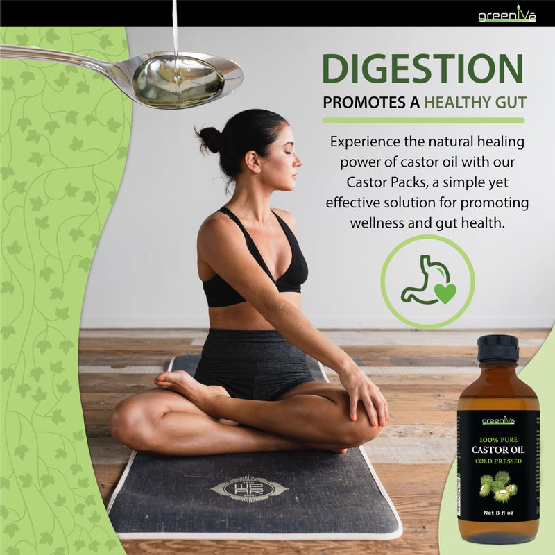 GreenIVe 100% Pure Castor Oil â€“ Cold-Pressed, Hexane-Free â€“ Hair, Eyebrows, Eyelashes, Skin Moisturizer, Castor Pack Wrap Oil GLASS Bottle (8 Fl Oz) - Image 5