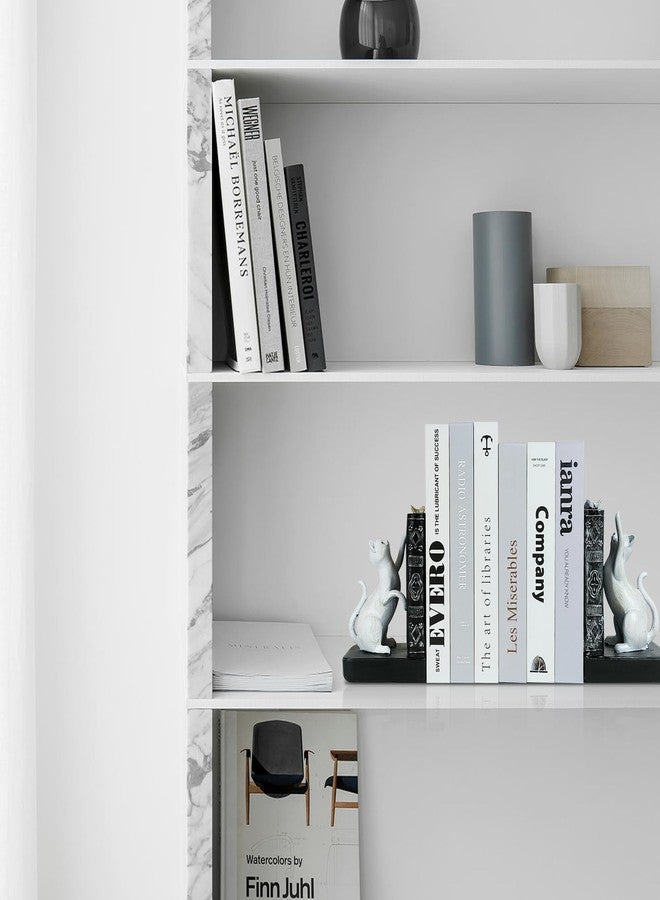 LIFFY Decorative Bookends, Heavy Duty Resin Cat Bookends, Non-Skid Bookshelf Stopper, Cute Cat Figures for Shelves, Study, Office Desk (White, 1 Piece) - Image 4