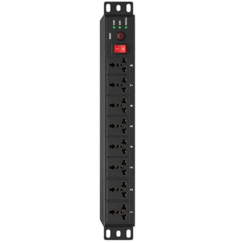 8-Way PDU 1U 19 Rackmount وحدة توزيع الطاقة المعدنية لمركز البيانات خادم شبكة خزانة المنزل مختبر مكتب المملكة المتحدة 13A نوع G BS1363 كابل أسود جاهز للزيادة 1.8 متر - Image 2