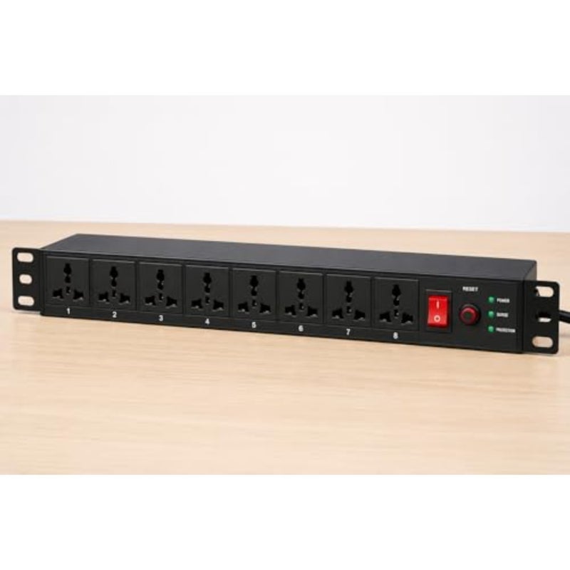 8-Way PDU 1U 19 Rackmount وحدة توزيع الطاقة المعدنية لمركز البيانات خادم شبكة خزانة المنزل مختبر مكتب المملكة المتحدة 13A نوع G BS1363 كابل أسود جاهز للزيادة 1.8 متر - Image 4