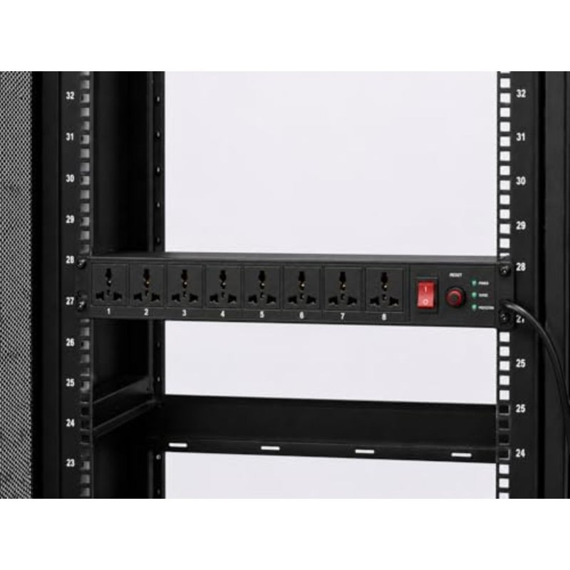 8-Way PDU 1U 19 Rackmount وحدة توزيع الطاقة المعدنية لمركز البيانات خادم شبكة خزانة المنزل مختبر مكتب المملكة المتحدة 13A نوع G BS1363 كابل أسود جاهز للزيادة 1.8 متر - Image 3