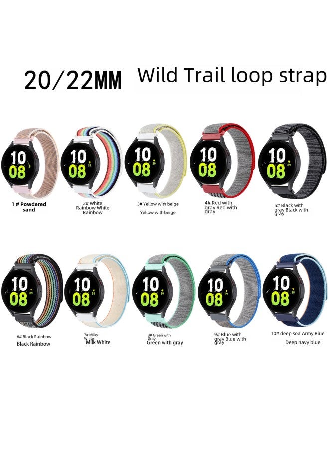 For Samsung Watch4/5/6 Strap Huawei Gt2/3 Strap 20mm/mm22 Wild Diameter Nylon Loop Strap-Color:2# White Rainbow-Specifications:22mm  - Image 5