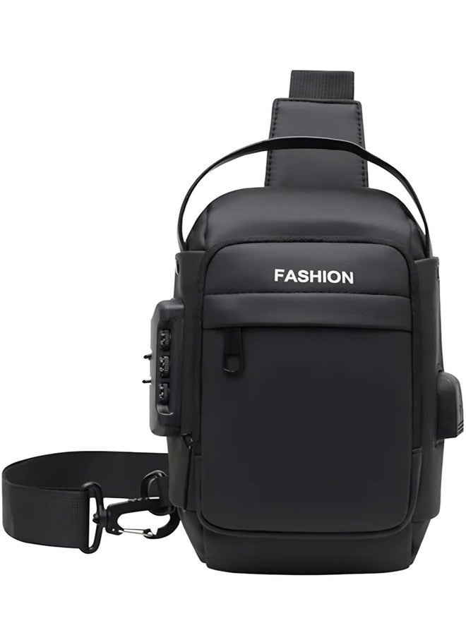 ASTER APPARELS Waterproof Polyester Slim Unisex Crossbody Sling Bag Chest Backpack Men's Shoulder Bag, Leisure Travel Handbag, Hard Shell Anti-Theft Chest Bag (Black) - Image 1