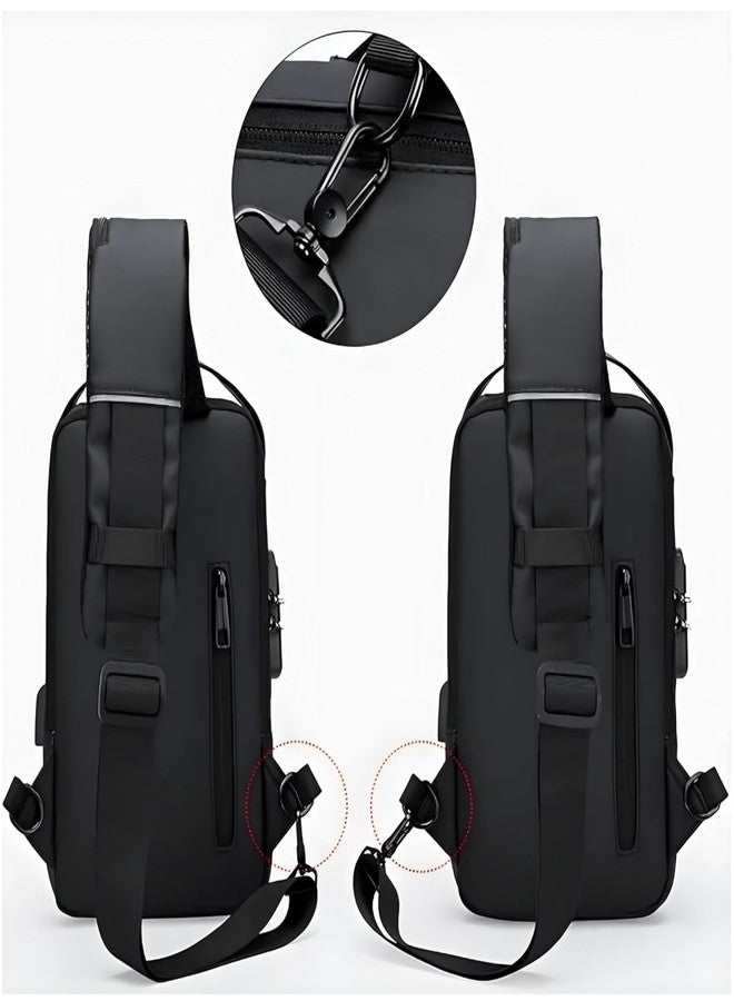 ASTER APPARELS Waterproof Polyester Slim Unisex Crossbody Sling Bag Chest Backpack Men's Shoulder Bag, Leisure Travel Handbag, Hard Shell Anti-Theft Chest Bag (Black) - Image 2
