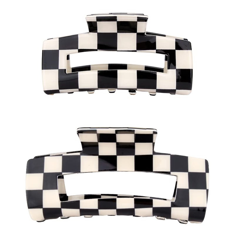 AOPRIE Hair Clips  Chess Boards Style Large  Medium Size Claw Clip for Women  Girls Hair Clips Claw Hair Accessories White  Black 2 Count