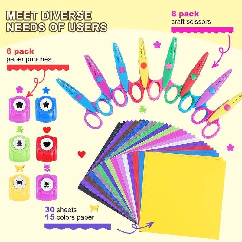 UCEC 42 Pack Craft Scissors Decorative Edge, Hole Punch Shapes Craft, Cardstock Paper for DIY Art, Crafts, Scrapbook, Card Making, School Supplies - Image 2