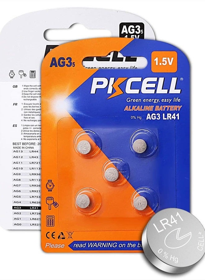 PKCELL بطارية AG3 1.5 فولت LR41 392 384 192 خلية قلوية زرية لميزان الحرارة الرقمي - 5 قطع - Image 1