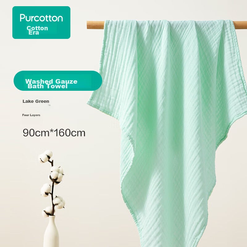 JD Jing Zao PurCotton Gauze Bath Towel, Home Use, Absorbent, Quick-Drying, Bath Towel, Skin-Friendly, Soft Cloth, 90160cm [No Additives], Lake Gree - Image 1