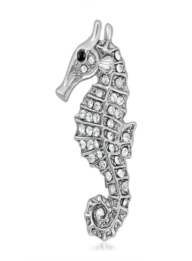 Mahi دبوس طية صدر السترة للجنسين من الكريستال اللامع المطلي بالروديوم على شكل حصان بحر ماهي BP1101036R - Image 1