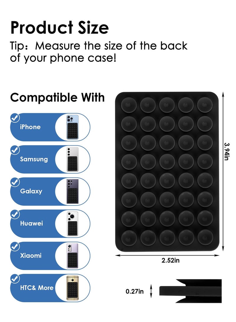 2-piece set of 40 silicone suction cup phone cases, double-sided installation, hands-free grip for phone accessories, suitable for selfies and videos, square double-sided silicone phone holder, suitable for iPhone and Android black - Image 2