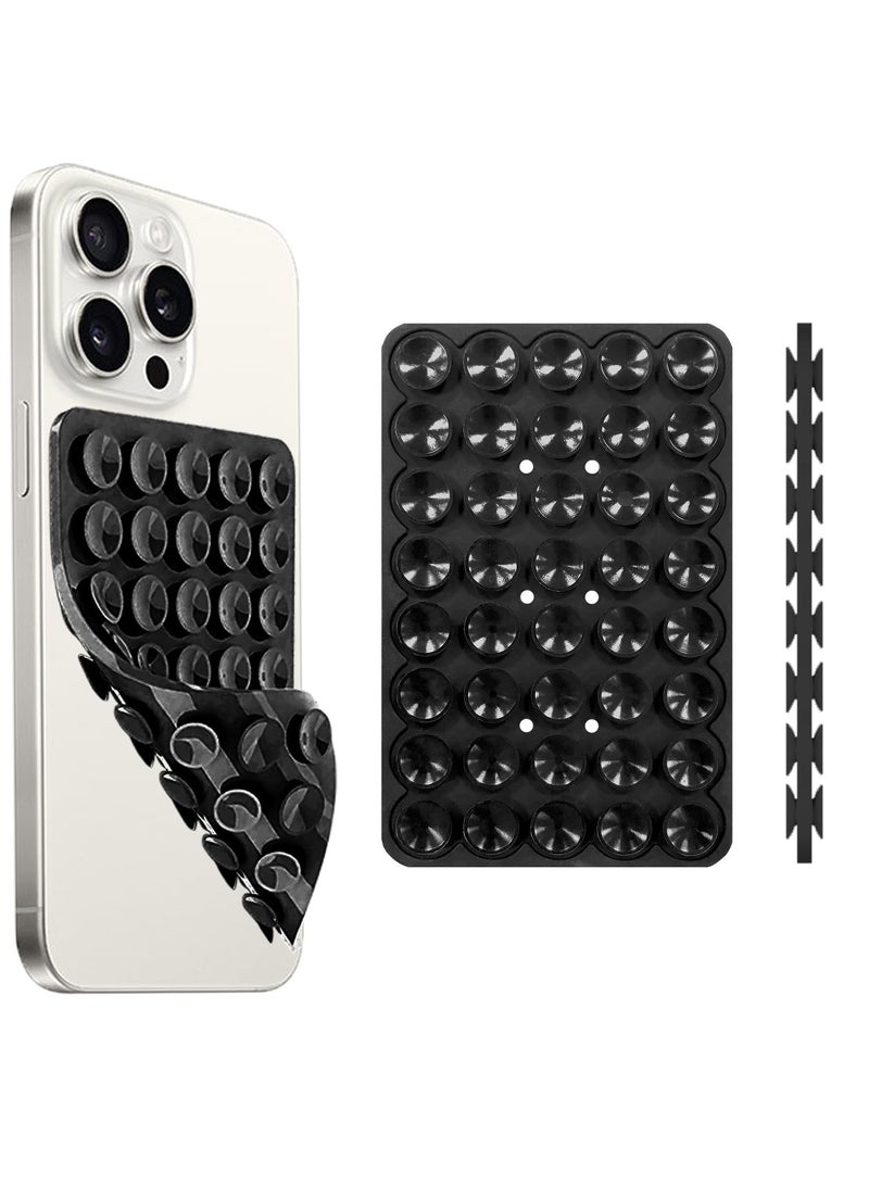 2-piece set of 40 silicone suction cup phone cases, double-sided installation, hands-free grip for phone accessories, suitable for selfies and videos, square double-sided silicone phone holder, suitable for iPhone and Android black - Image 1