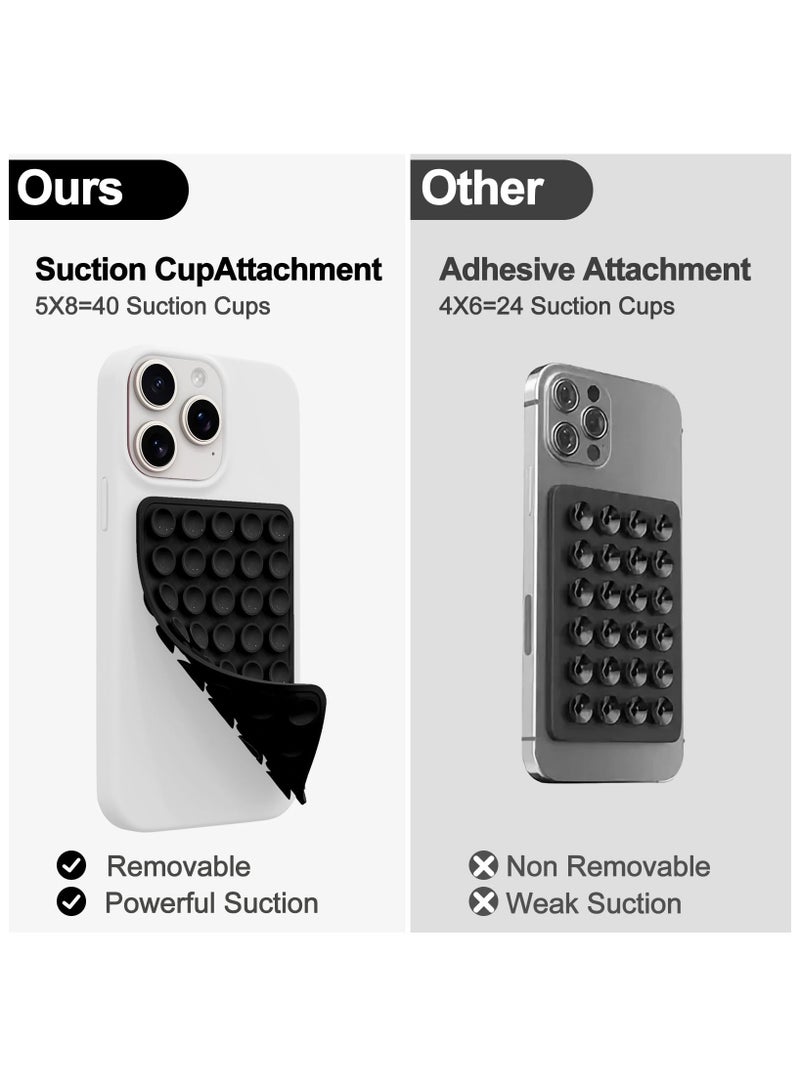 2-piece set of 40 silicone suction cup phone cases, double-sided installation, hands-free grip for phone accessories, suitable for selfies and videos, square double-sided silicone phone holder, suitable for iPhone and Android black - Image 3