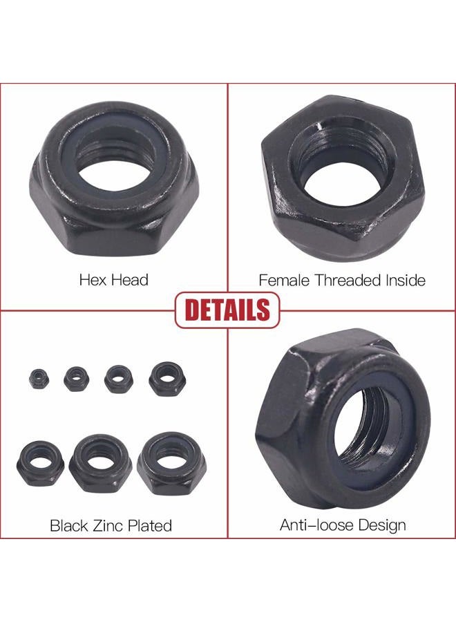 Hilitchi 165-Pcs Black Zinc Plated Nylon Insert Hex Lock Nuts Assortment Kit - Image 4
