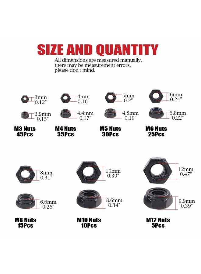 Hilitchi 165-Pcs Black Zinc Plated Nylon Insert Hex Lock Nuts Assortment Kit - Image 2