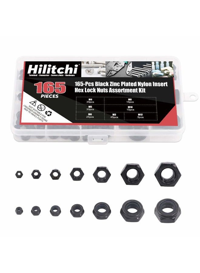 Hilitchi 165-Pcs Black Zinc Plated Nylon Insert Hex Lock Nuts Assortment Kit - Image 5