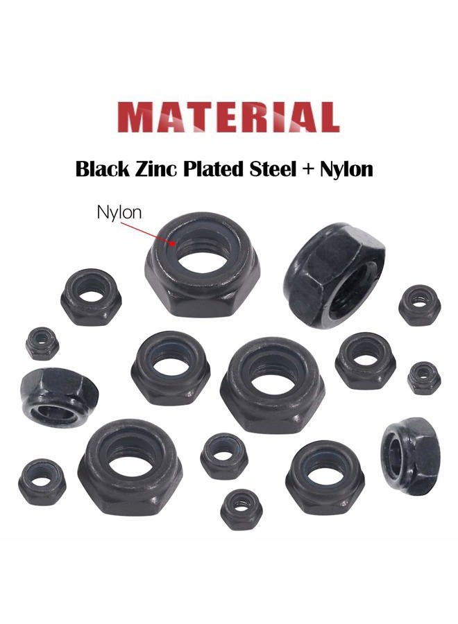 Hilitchi 165-Pcs Black Zinc Plated Nylon Insert Hex Lock Nuts Assortment Kit - Image 3
