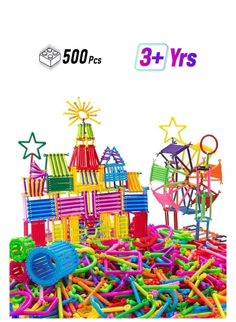 500 PCS Building Toy Building Blocks Bars Different Shape Educational Construction Engineering Set 3D Puzzle Interlocking Creative Connecting Kit Building Construction Toys A Great STEM Toy - Image 1