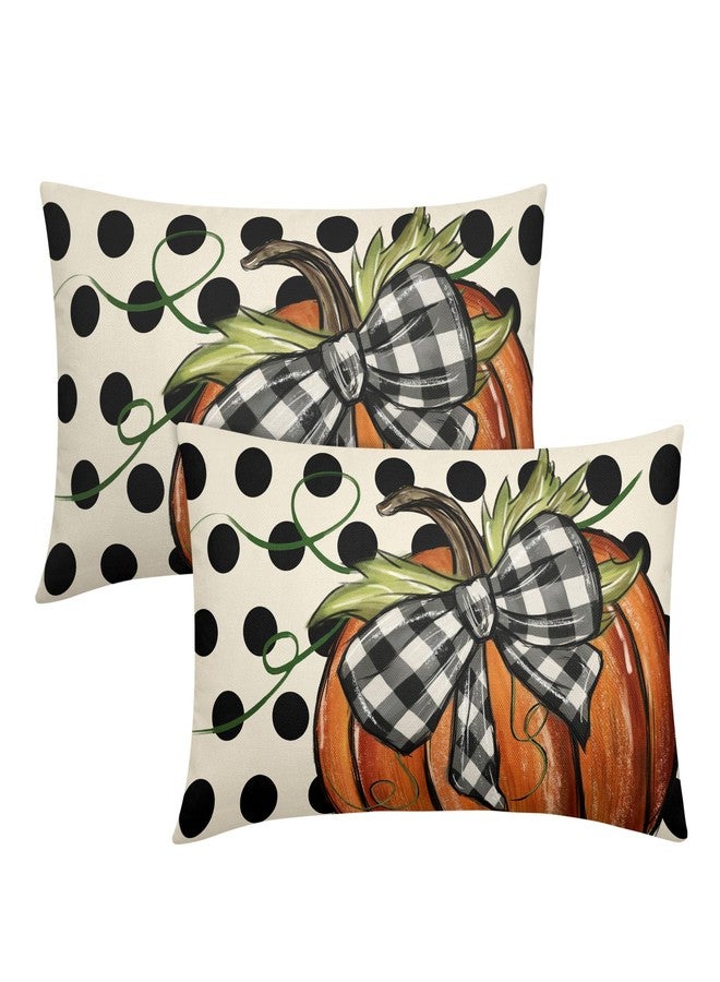 aportt Fall Polka Dot Pumpkin Lumbar Pillow Covers 12X20 Inch Autumn Harvest Thanksgiving Rectangle Pillow Cases Orange Seasonal Throw Pillows Set of 2 Farmhouse Home Decor For Sofa Couch Porch Outdoor - Image 1