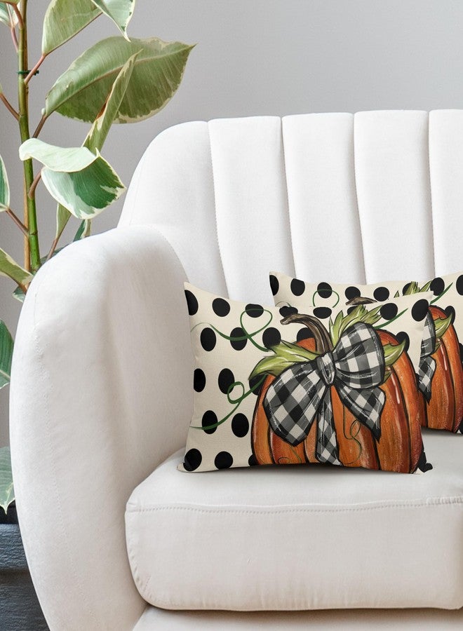 aportt Fall Polka Dot Pumpkin Lumbar Pillow Covers 12X20 Inch Autumn Harvest Thanksgiving Rectangle Pillow Cases Orange Seasonal Throw Pillows Set of 2 Farmhouse Home Decor For Sofa Couch Porch Outdoor - Image 5