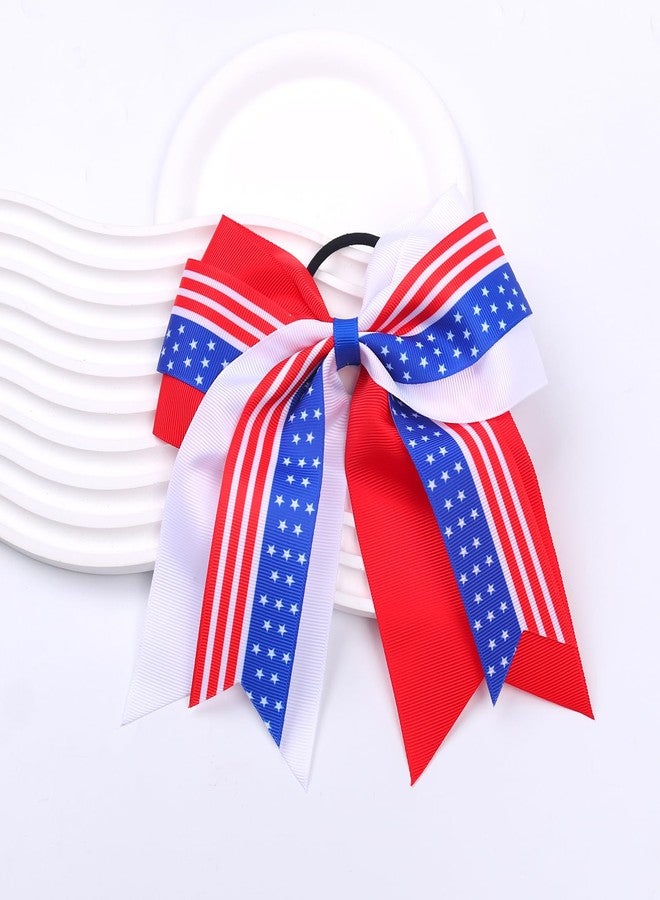 DIUEWOW 2 Pack Hair Ties, American Flag 8 Inch Hair Ties, Independence Day 4th of July Cheer Bows, Red White Blue Star Patriotic Memorial Day Ribbon Hair Bows for Women Girls - Image 3