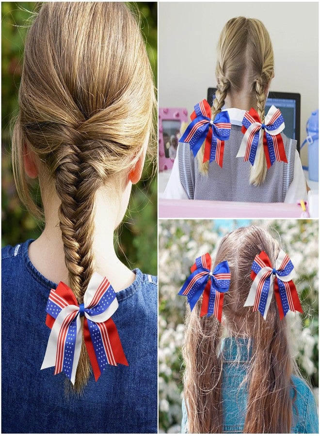 DIUEWOW 2 Pack Hair Ties, American Flag 8 Inch Hair Ties, Independence Day 4th of July Cheer Bows, Red White Blue Star Patriotic Memorial Day Ribbon Hair Bows for Women Girls - Image 5