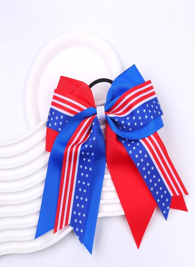 DIUEWOW 2 Pack Hair Ties, American Flag 8 Inch Hair Ties, Independence Day 4th of July Cheer Bows, Red White Blue Star Patriotic Memorial Day Ribbon Hair Bows for Women Girls - Image 2