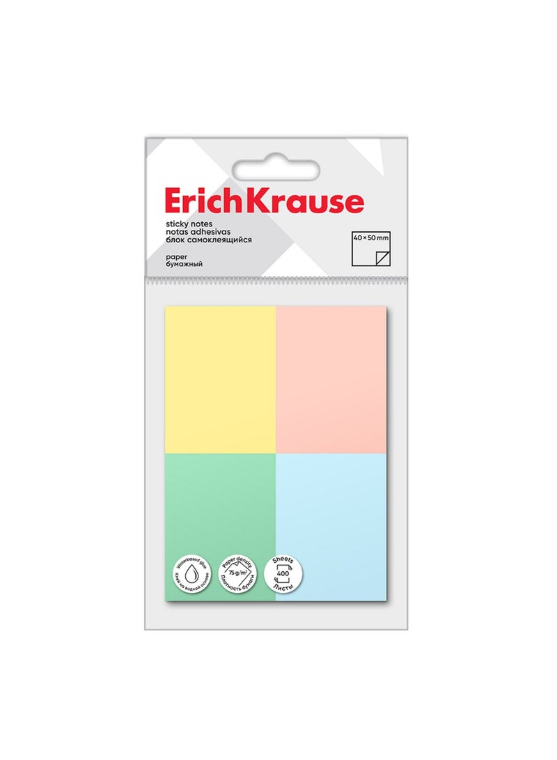 ErichKrause ملاحظات لاصقة 400 ورقة بحجم 40x50 مم متعددة الألوان