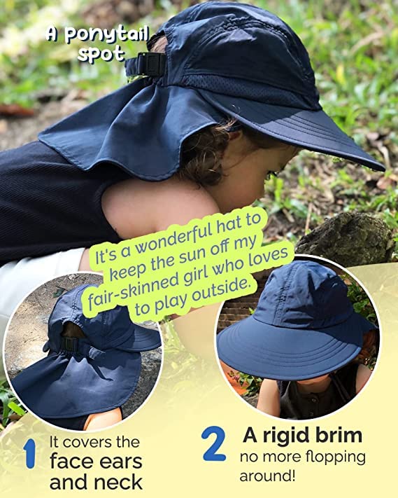Camptrace Toddler Kids Sun Hats with Neck Flap UPF 50+ UV Protection Wide Rigid Brim Boys Girls Beach Swim Sunhat - Image 2