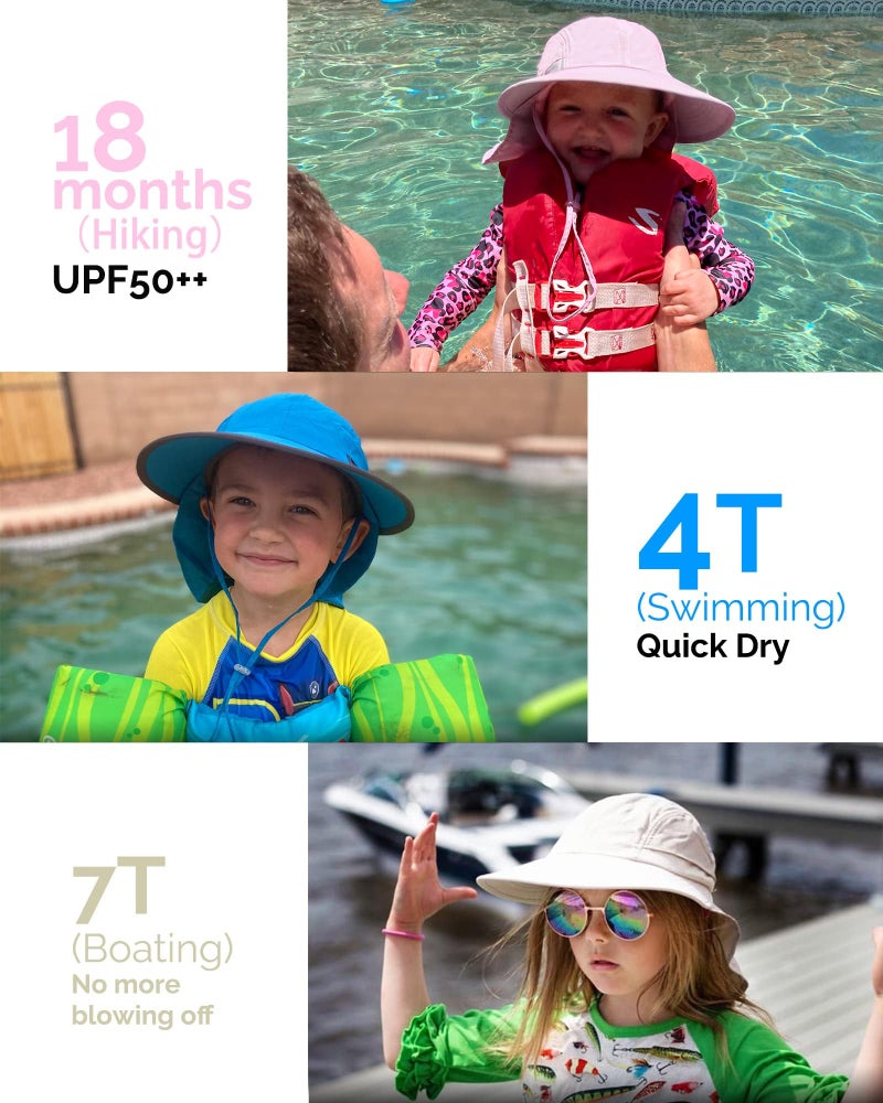 Camptrace Toddler Kids Sun Hats with Neck Flap UPF 50+ UV Protection Wide Rigid Brim Boys Girls Beach Swim Sunhat - Image 5