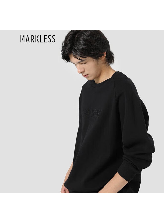 Markless Men's Sweatshirt Autumn Winter Loose Fit Crew Neck Casual Raglan Sleeve Trendy Jacket Wyb3403m Black L - Image 1