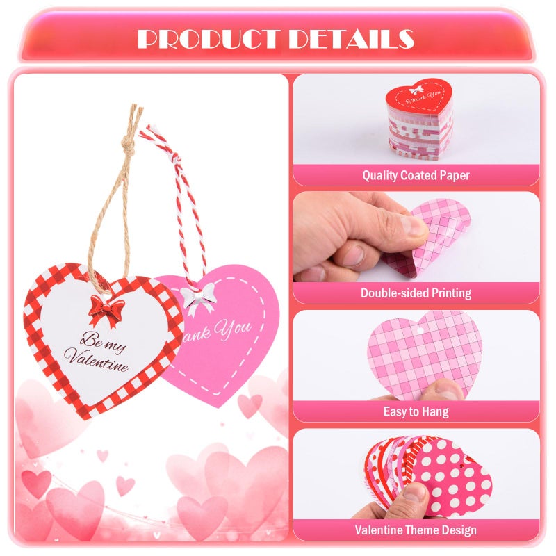 FOBSME 240 Pcs Heart Paper Gift Tags 2.36 Inch Valentine's Gift Tags Double Sided Printed Heart Hanging Tag with Twines for Valentine's Decorations, Gift Wrapping, Treat Bags, DIY Crafts(12 Styles) - Image 3