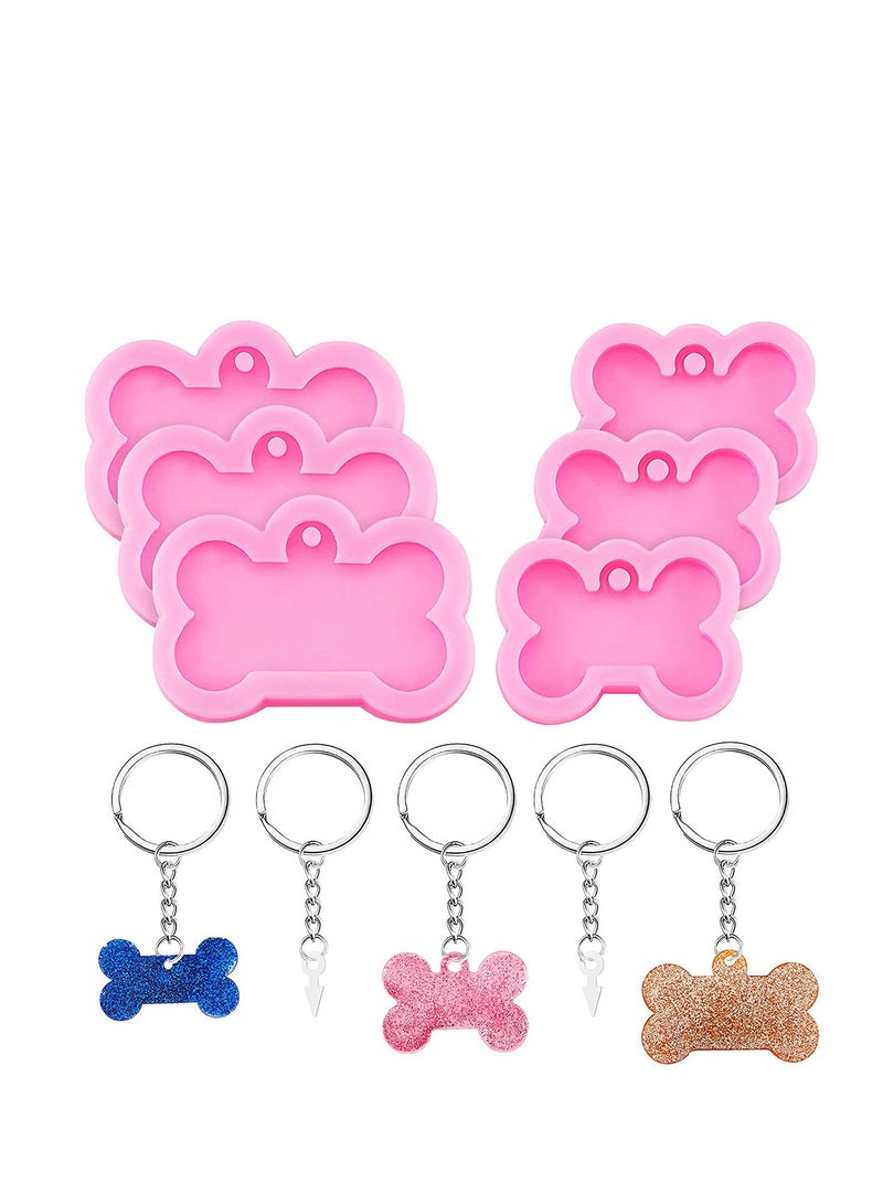 SYOSI Silicone Mold Dog Bone Shaped, Silicone Dog Bone Keychain Pendant Clay Mold and 10 Pieces Key Rings for Kitchen or Homemade Crafts DIY, 2 Sizes 6 Pieces - Image 1