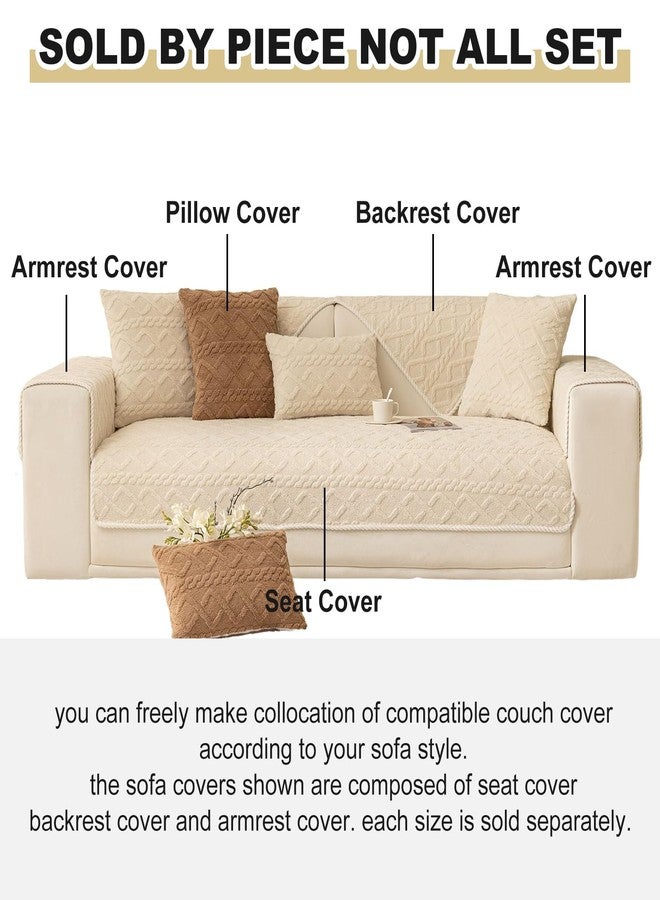 vctops Geometric Jacquard Plush Sofa Couch Covers Farmhouse Neutral Non Slip Sectional Couch Cover Soft Warm Sofa Slipcover for Dogs, Children, Pets Furniture Protector (Cream,28"x70") - Image 2
