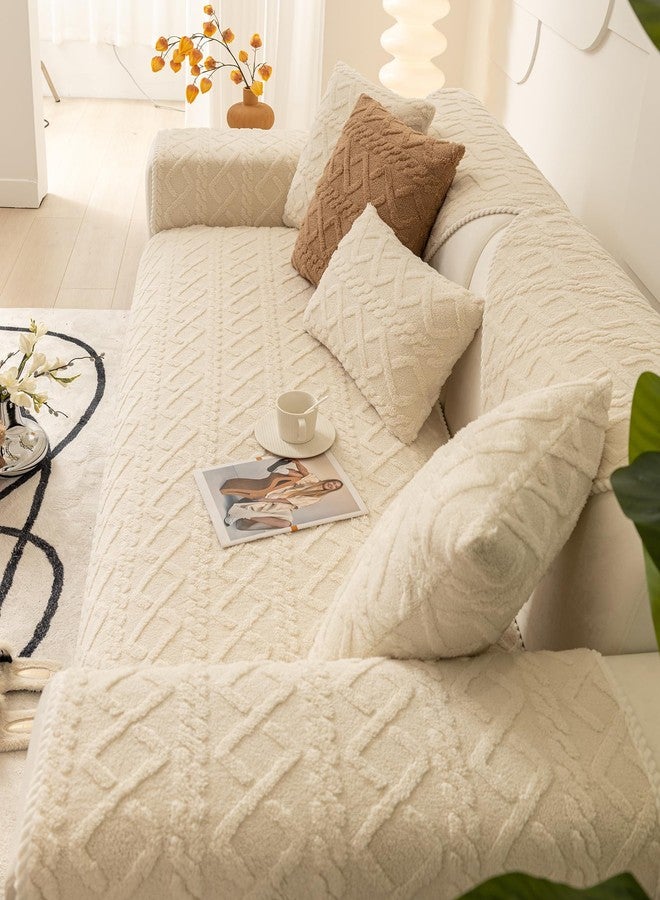 vctops Geometric Jacquard Plush Sofa Couch Covers Farmhouse Neutral Non Slip Sectional Couch Cover Soft Warm Sofa Slipcover for Dogs, Children, Pets Furniture Protector (Cream,28"x70") - Image 5