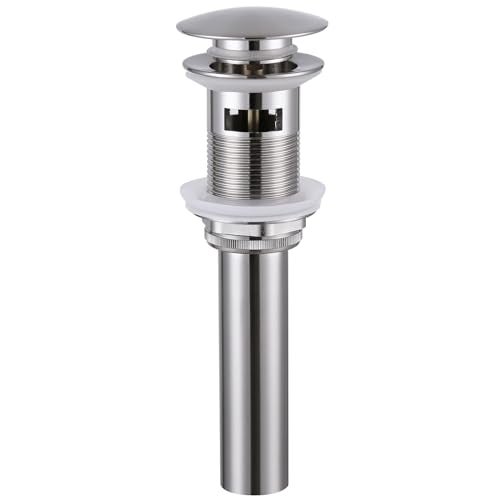 Angle Simple Bathroom Sink Drain, Brass Pop Up Drain Stopper for Vanity Sink with Overflow, Brushed Nickel - Image 1