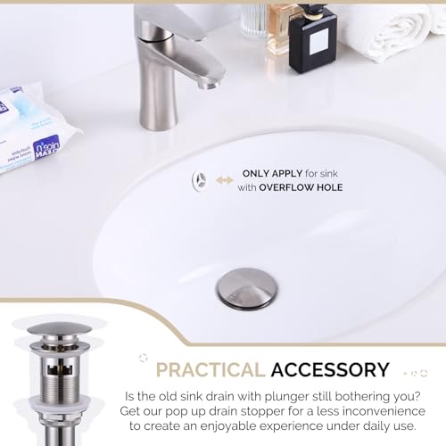 Angle Simple Bathroom Sink Drain, Brass Pop Up Drain Stopper for Vanity Sink with Overflow, Brushed Nickel - Image 3