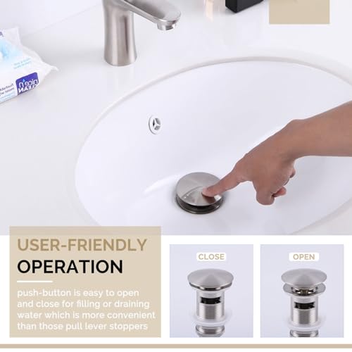 Angle Simple Bathroom Sink Drain, Brass Pop Up Drain Stopper for Vanity Sink with Overflow, Brushed Nickel - Image 4