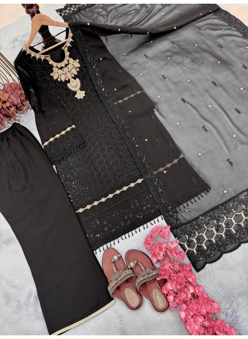 Super Asian Designer Heavy Faux Georgette Salwaar set with 5 mm Sequin & Diamond Hand Work – Elegant Party & Festive Wear  - Image 4