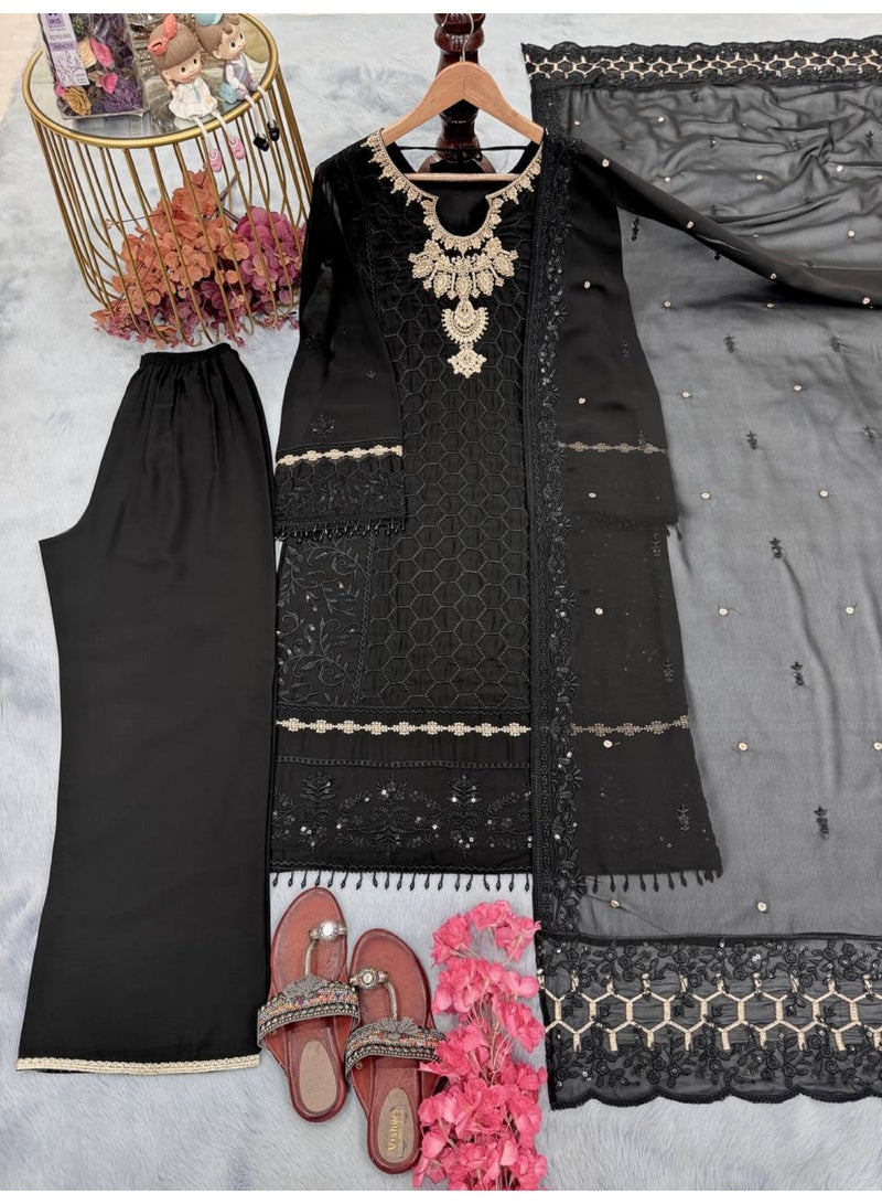 Super Asian Designer Heavy Faux Georgette Salwaar set with 5 mm Sequin & Diamond Hand Work – Elegant Party & Festive Wear  - Image 1