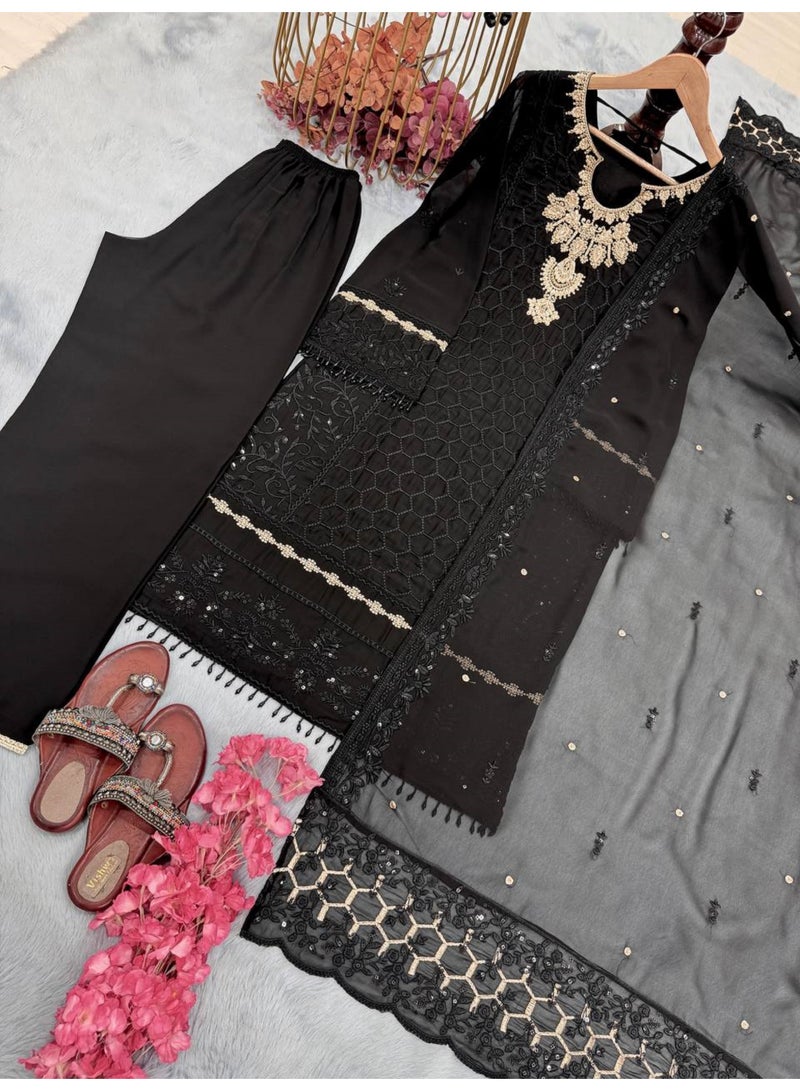 Super Asian Designer Heavy Faux Georgette Salwaar set with 5 mm Sequin & Diamond Hand Work – Elegant Party & Festive Wear  - Image 5