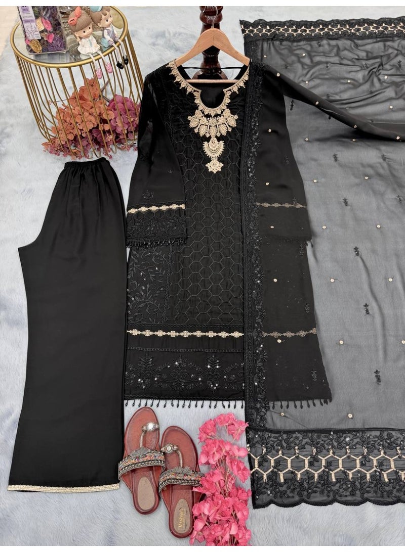 Super Asian Designer Heavy Faux Georgette Salwaar set with 5 mm Sequin & Diamond Hand Work – Elegant Party & Festive Wear  - Image 2