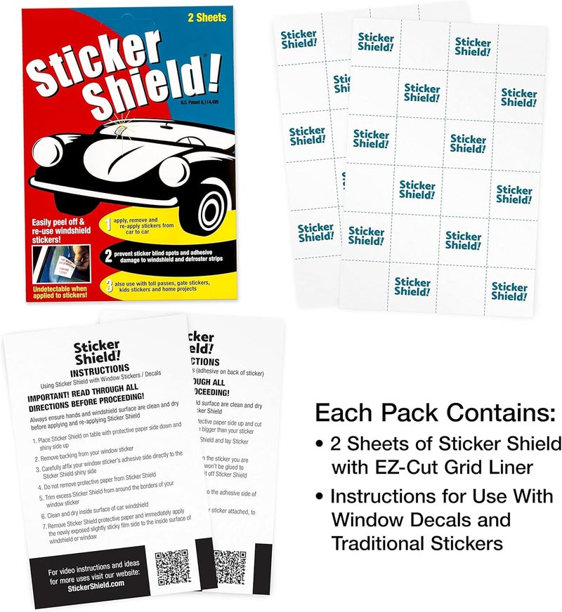 STICKER SHIELD **** – أداة لتطبيق ملصقات الزجاج الأمامي لسهولة التطبيق والإزالة وإعادة التطبيق من سيارة إلى أخرى؛ 2 عبوات (مجموع 4 أشرطة). - Image 3