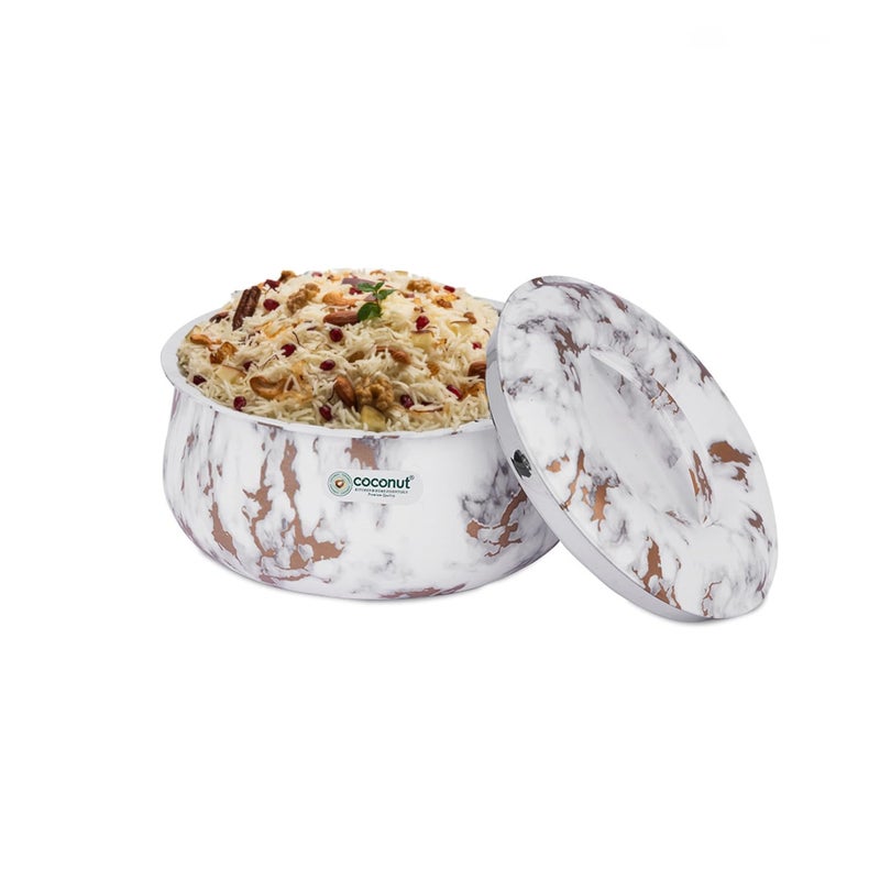 Coconut Stainless Steel Magnolia Insulated Casserole Keeps Food Hot Fresh For Long Hours Luxurious MarbleLook Double Wall Thermo Insulated Casserole Must Have Kitchen Essentials 2100 ml - Image 1