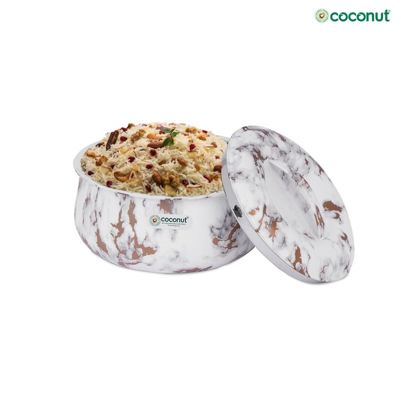 Coconut Stainless Steel Magnolia Insulated Casserole Keeps Food Hot Fresh For Long Hours Luxurious MarbleLook Double Wall Thermo Insulated Casserole Must Have Kitchen Essentials 2100 ml - Image 2