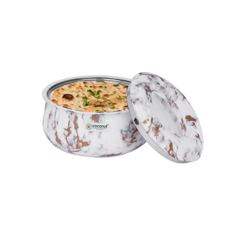 Coconut Stainless Steel Magnolia Insulated Casserole Keeps Food Hot Fresh For Long Hours Luxurious MarbleLook Double Wall Thermo Insulated Casserole Must Have Kitchen Essentials 2100 ml - Image 4