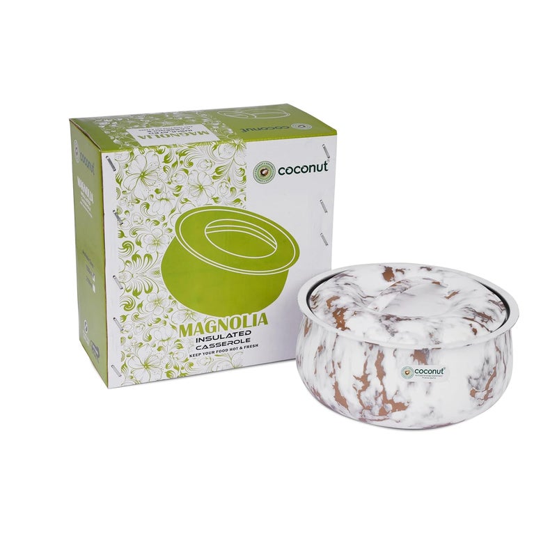 Coconut Stainless Steel Magnolia Insulated Casserole Keeps Food Hot Fresh For Long Hours Luxurious MarbleLook Double Wall Thermo Insulated Casserole Must Have Kitchen Essentials 2100 ml - Image 5
