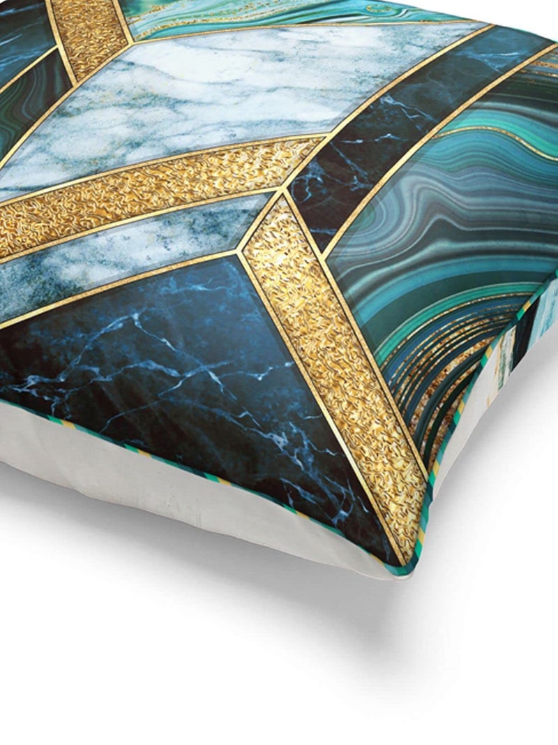 BIANCA Designer Reversible Printed Silk Linen Cushion Covers -1pc 16 X16 Size (Suzane) | with Contrast Front & Back Digital Print | - Hidden Zipper Geometric-Abstract-Teal/Gold - Image 4